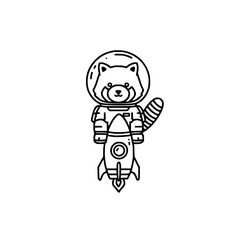 Raccoon astronaut in space suit riding rocket ship vector illustration line art drawing for kids and adults 100