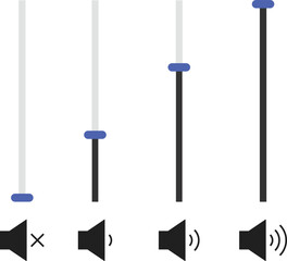 volume slider icon set. Volume bar level control sign. Audio sound control adjustment