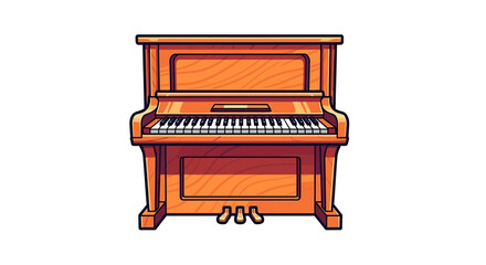 Fototapeta premium Charming Upright Piano Illustration with Detailed Wood Grain and Bold Outlines