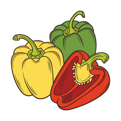 Yellow and Red Bell Peppers with Half Red Pepper, bell pepper, red pepper, yellow pepper, sliced, cut, half, whole