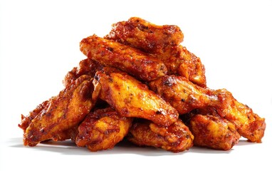 A towering pile of crispy, seasoned chicken wings