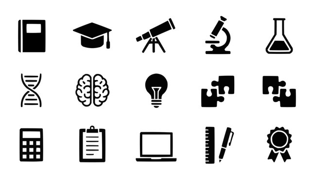 Education and School Icon Set in Flat Vector Style with Study Materials, Teaching, and Learning Concepts