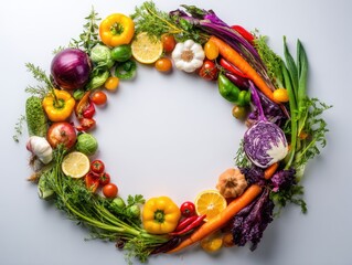 Vibrant circle of fresh produce