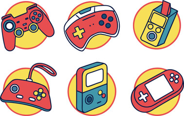 Retro Gaming Icons: A Collection of Vintage Video Game Controllers and Devices vector Illustration