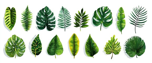 Collection of vibrant, detailed tropical leaves