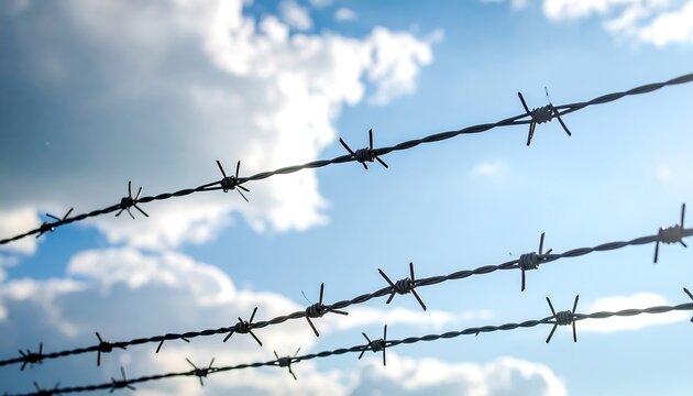 Barbed wire fence against a partly cloudy sky (2)