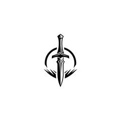 Stylized Black and White Dagger Emblem Design
