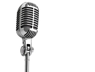 Fototapeta premium Vintage silver microphone on a stand isolated on transparent background