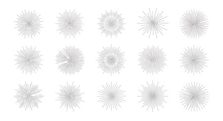 Collection of Fifteen Abstract Gray Line Art Sunburst Designs.