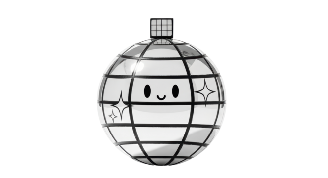 Isolated Cute Disco Ball With Smile Face and Stars Plus Toy Cube on Top - Creative Design