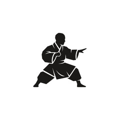 Silhouette of Martial Artist in Fighting Stance