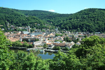 Urban settlement adjacent to forested mountains