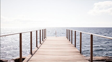 Fototapeta premium Wooden pier stretching into calm ocean, a serene escape into simplicity and peace 