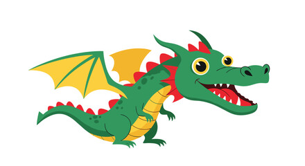 Obraz premium Cute Green Dragon Cartoon Character Illustration.