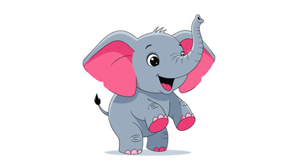Obraz premium Cute cartoon baby elephant with pink ears and feet.