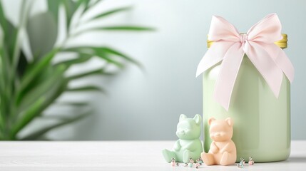 Charming Baby Shower Wish Jar Decorated with Pastel Colors and Adorned with Cute Figurines