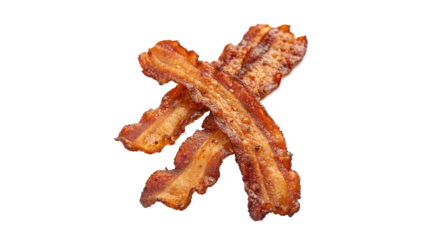 tasty fried crispy bacon strips isolated on transparent background