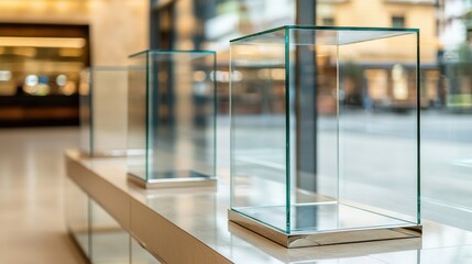 Elegant Glass Display Cases with Chrome Finishes in Modern Retail Environment