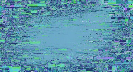Digital Glitch Art Background with Abstract Texture in Blue and Green Hues for Creative Projects