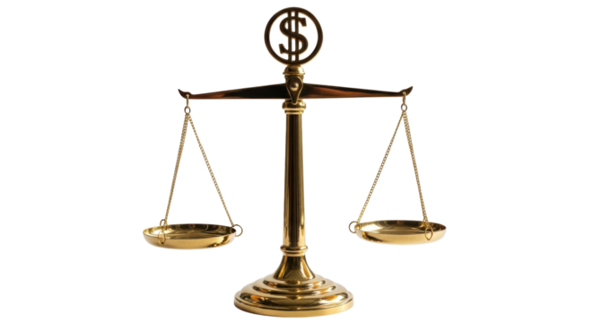 Isolated old-fashioned golden scale symbolizing finance, balance, and monetary comparison