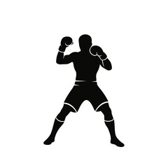 Silhouette of a Boxer in Fighting Stance with Gloves
