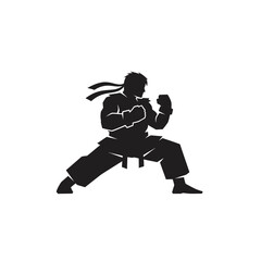 Karate Fighter Silhouette in Ready Stance with Headband