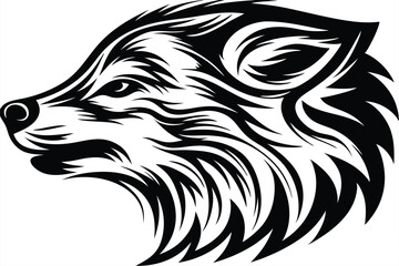Obraz premium Stylized wolf profile shows bold black and white line art design