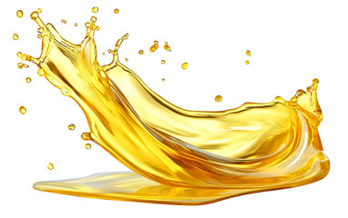 Golden Oil Splash Isolated on White Background – 3D Render of Liquid Motion for Cooking or Cosmetic Concept