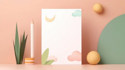 Elegant Pastel Baby Shower Invitation Design with Soft Clouds, Moon, and Playful Elements on a Pink Background