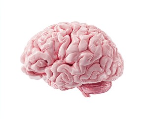 Pink brain, detailed anatomical model, isolated on white