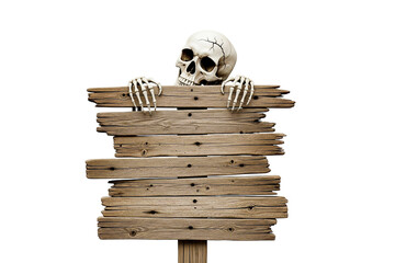 skull and wooden board for halloween isolated on white  © D85studio