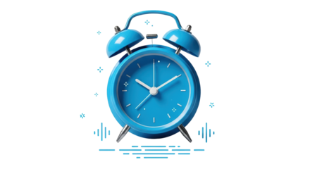 Isolated Blue Alarm Clock Ringing with Sound Waves for Getting Up Early in the Morning