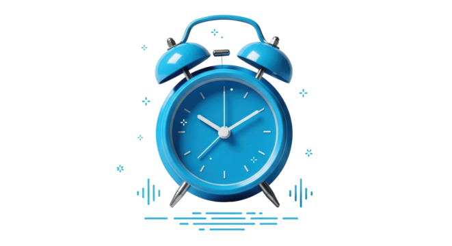 Isolated Blue Alarm Clock Ringing with Sound Waves for Getting Up Early in the Morning