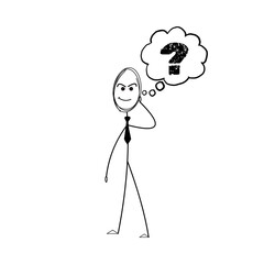 Business Challenge and Confusion Concept. Problem Solving and Choice Illustration. Cartoon Stickman Facing Uncertainty. Dilemma and Confused Thinking Abstract Art. Asking Questions and Searching.