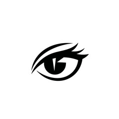 Stylized Black Eye with Eyelashes and Pupil