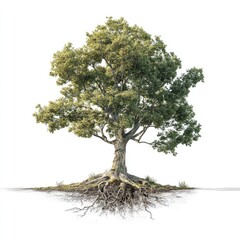 Mature tree with extensive roots against white background