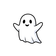 Cartoon Ghost with Smiling Face and Outstretched Arms
