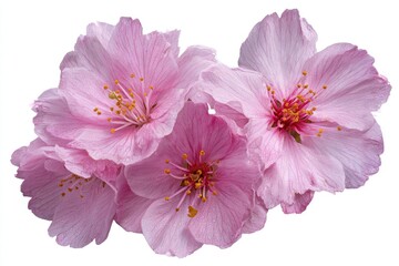 Close-up of three delicate pink cherry blossoms