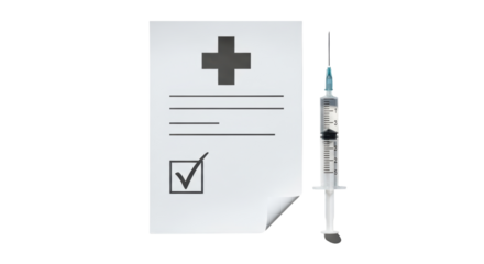Isolated medical prescription form with syringe for vaccine shot or doctor's notes, health care