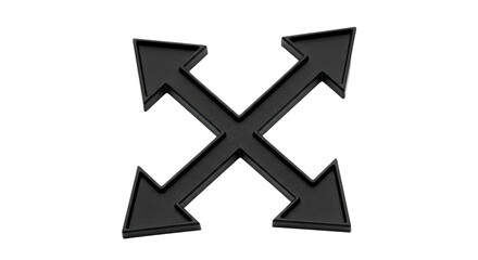 Isolated intersecting direction arrows pointing in four directions, black geometric