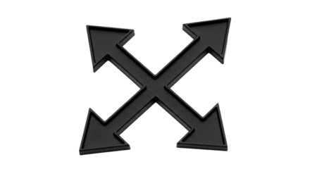 Isolated intersecting direction arrows pointing in four directions, black geometric