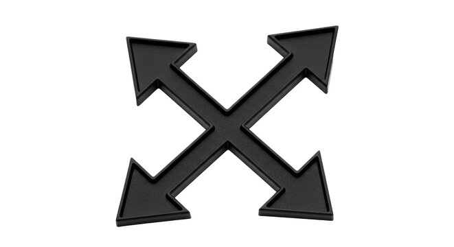 Isolated intersecting direction arrows pointing in four directions, black geometric