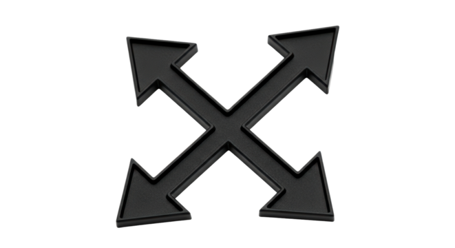 Isolated intersecting direction arrows pointing in four directions, black geometric