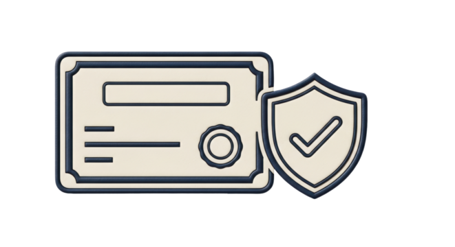 Isolated Verification Certificate with Shield Symbolizing Protection, Quality Assurance, Approval