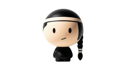 Isolated doll figure toy design of a girl with black hair in a pigtail and a simple expression