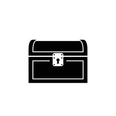 Black and White Treasure Chest Illustration with Lock