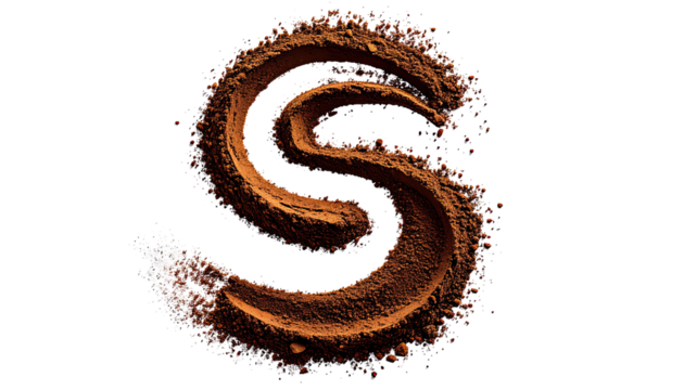 A swirling letter S formed from coffee grounds
