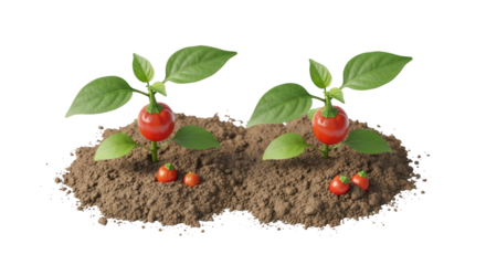 Isolated seedlings of hot cherry peppers growing from soil, ready for cultivation