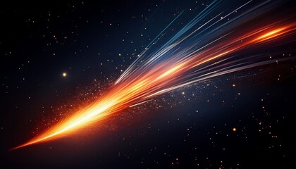 isolated meteor streak with a fiery trail on a solid black background