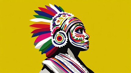 Colorful Tribal Dance Art on Yellow Background